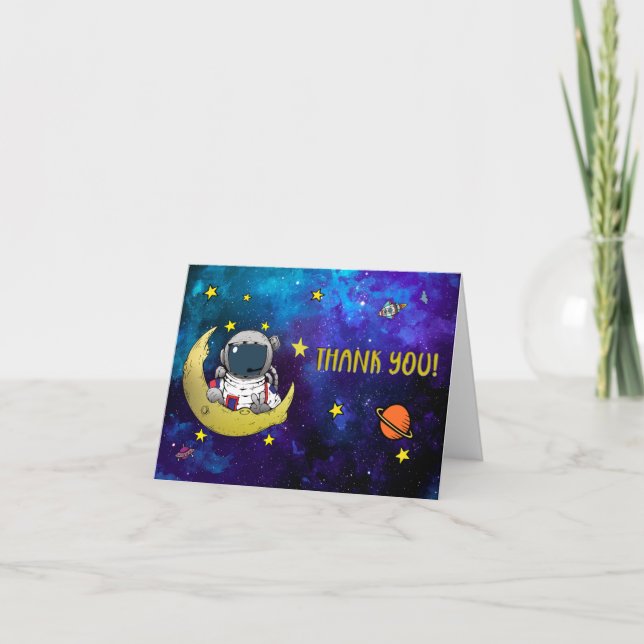 Tarjeta De Agradecimiento Astronauta y luna (Anverso)