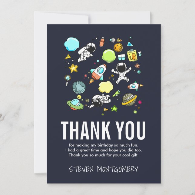 Tarjeta De Agradecimiento Astronautas del espacio exterior y modelo de cohet (Anverso)