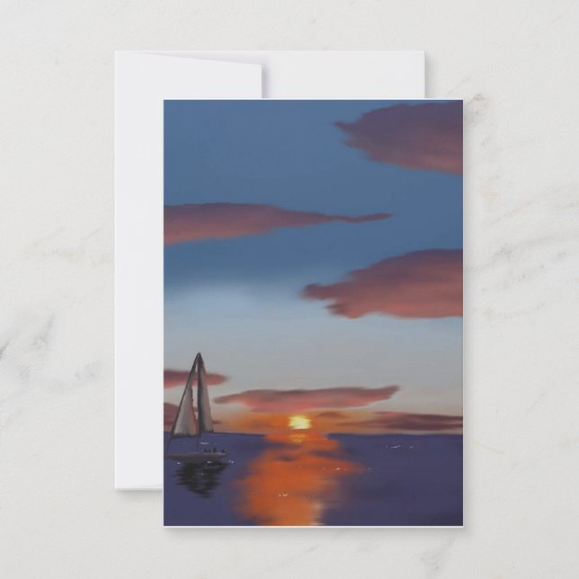 Tarjeta De Agradecimiento Atardecer con barco (Anverso)