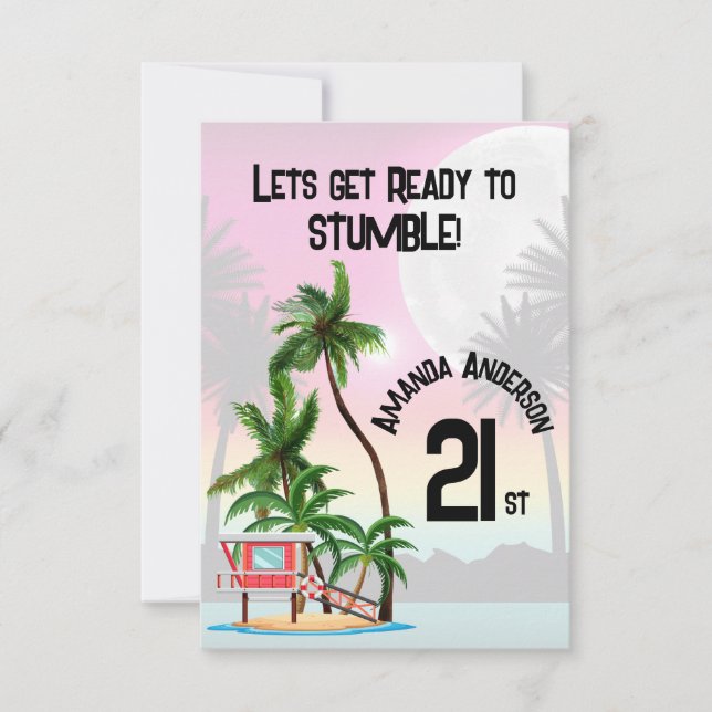 Tarjeta De Agradecimiento Atardecer de palmeras de la isla tropical (Anverso)