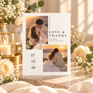 Tarjeta De Agradecimiento Atardecer Elegante Dúo Foto Boda