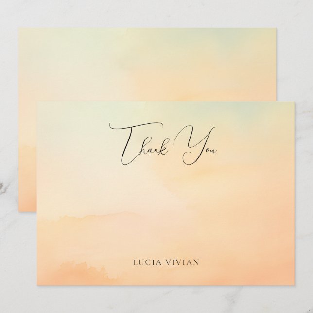 Tarjeta De Agradecimiento Atardecer naranja acuarela Cloud 9 Novia (Anverso / Reverso)