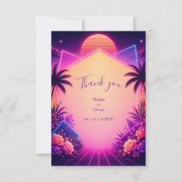 Tarjeta De Agradecimiento Atardecer Retro Neon Paisaje Soñado de Boda