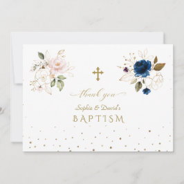 Tarjeta De Agradecimiento Atractivo bautizo bautizo bautizo con flores azule