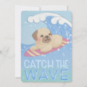 Tarjeta De Agradecimiento Atrapar la ola: Ilustracion surfista Pug