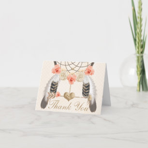 Tarjeta De Agradecimiento Atrapasueños de Rubor Monogramado de Boda de Agrad
