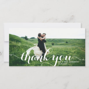 Tarjeta De Agradecimiento Audaz caligrafía moderna Boda fotográfico blanco