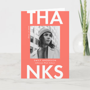 Tarjeta De Agradecimiento Audaz Graduación de Foto Grad Coral