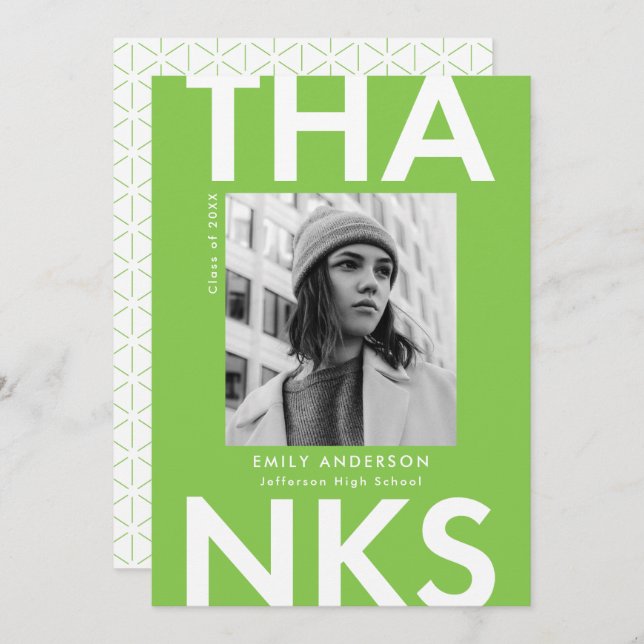 Tarjeta De Agradecimiento Audaz Graduación Grad Lime Green Photo (Anverso / Reverso)