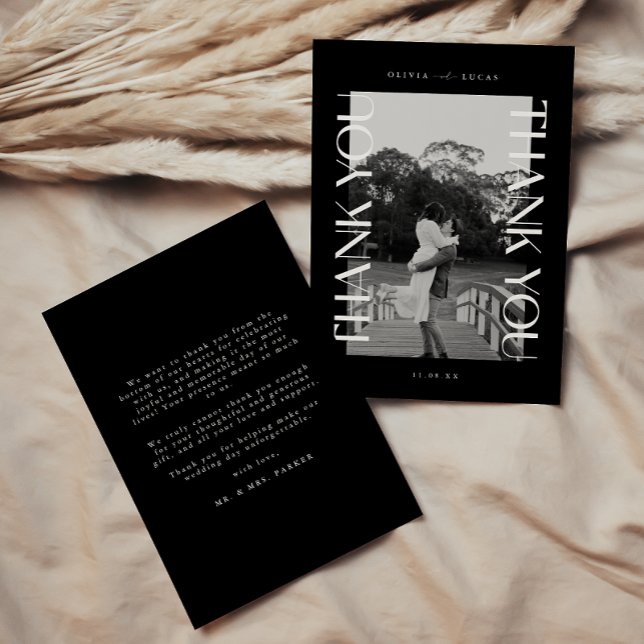 Tarjeta De Agradecimiento Audaz tipografía moderna Boda negro (Subido por el creador)