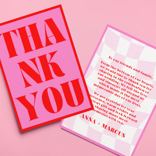 Tarjeta De Agradecimiento Audaz tipografía retro rosa rojo vibrante