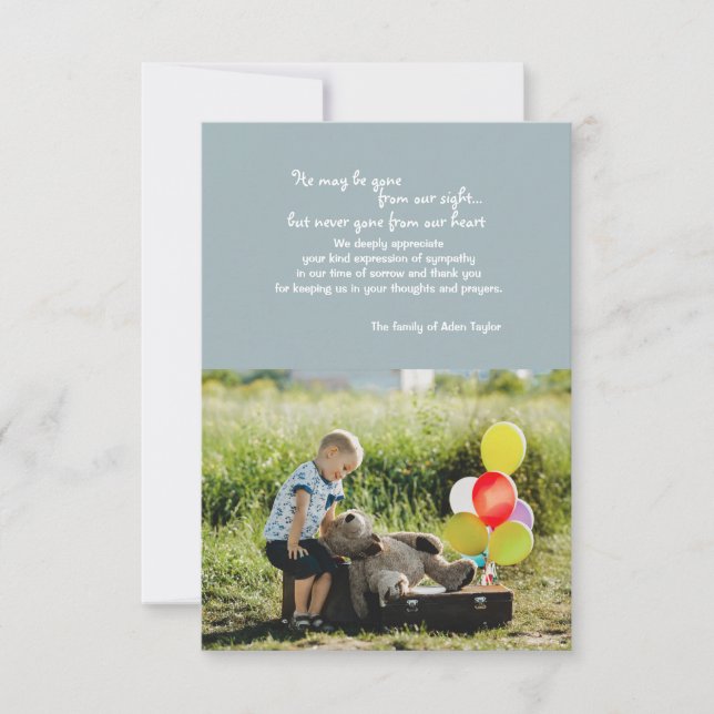 Tarjeta De Agradecimiento Ausente de nuestra vista Foto de duelo Gracias (Anverso)