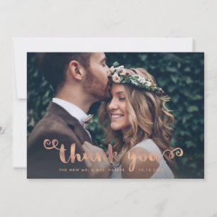Tarjeta De Agradecimiento Auténticas gracias   Boda Photo Rosa Gold Script