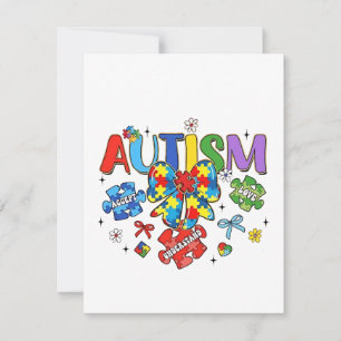 Tarjeta De Agradecimiento Autismo Conciencia Bow Coquette Puzzle Piece Neuro