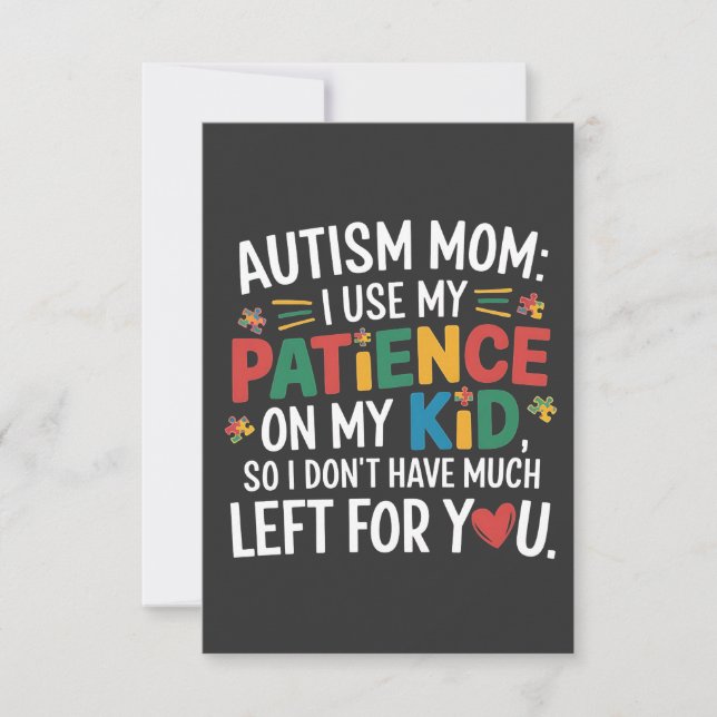 Tarjeta De Agradecimiento Autismo Mamá Uso Mi Paciencia En Mi Hijo  (Anverso)