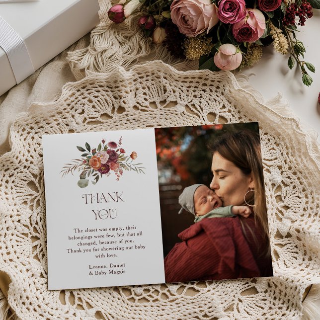 Tarjeta De Agradecimiento Autumn Blooms Pumpkin Photo Baby Shower (Subido por el creador)