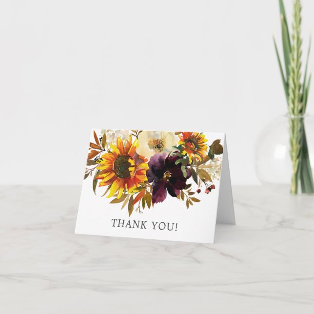 Tarjeta De Agradecimiento Autumn Bouquet Sunflowers Floral Gracias (Anverso)