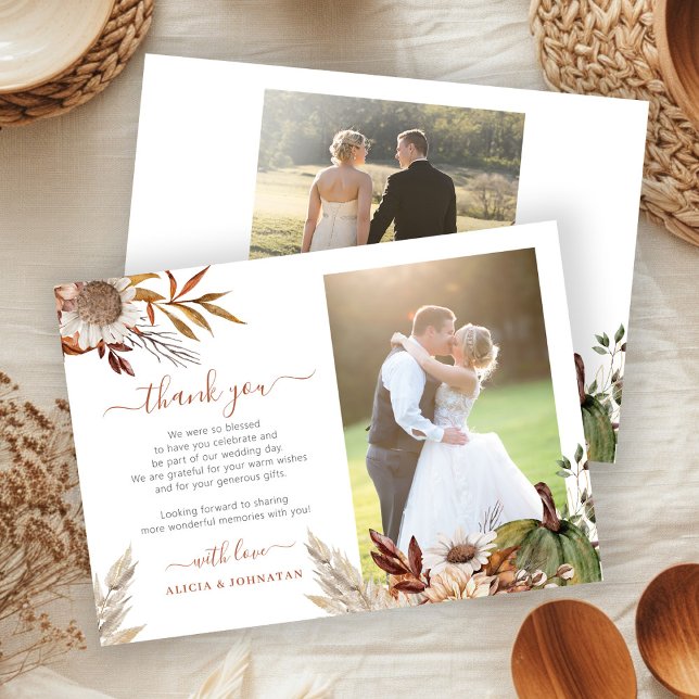 Tarjeta De Agradecimiento Autumn fall botanical rustic photo wedding (Subido por el creador)