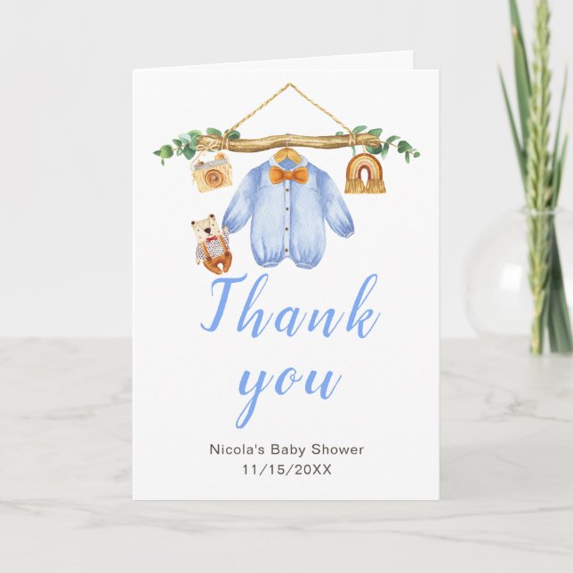Tarjeta De Agradecimiento Autumn Fall Clothes Line Boy Baby Shower (Anverso)