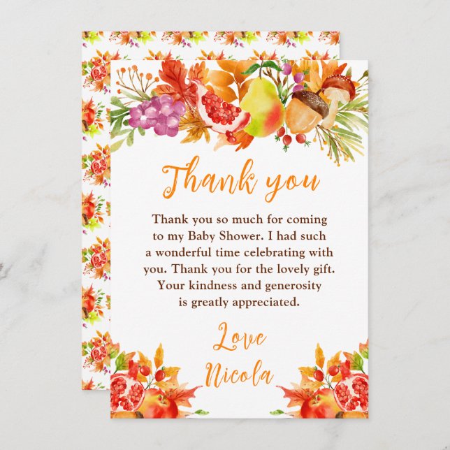Tarjeta De Agradecimiento Autumn Fall Harvest Baby Shower (Anverso / Reverso)