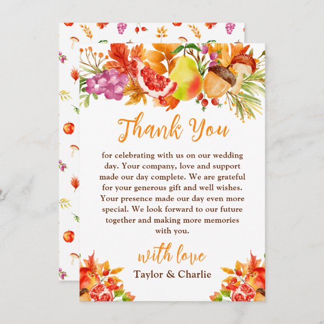Tarjeta De Agradecimiento Autumn Fall Harvest Wedding (Anverso / Reverso)