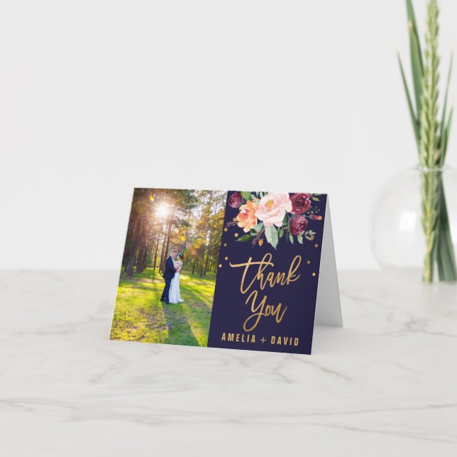 Tarjeta De Agradecimiento Autumn Floral Photo You Card (Anverso)