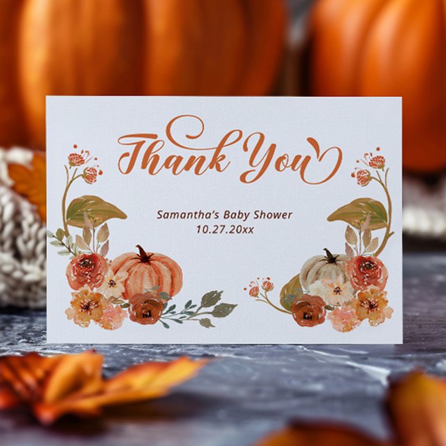 Tarjeta De Agradecimiento Autumn Floral Pumpkin Baby Shower (Subido por el creador)