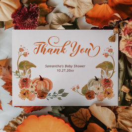 Tarjeta De Agradecimiento Autumn Floral Pumpkin Baby Shower