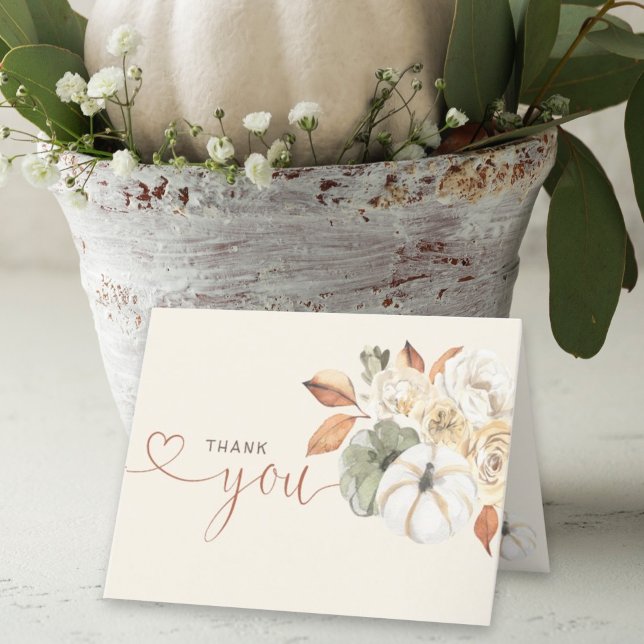 Tarjeta De Agradecimiento Autumn Floral Pumpkin Baby Shower (Little pumpkin is on the way autumn themed baby shower folded thank you is perfect for your guests.)