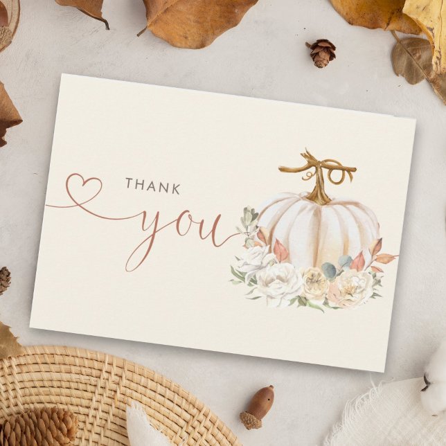 Tarjeta De Agradecimiento Autumn Pumpkin Floral Baby Shower (Little pumpkin is on the way autumn themed baby shower thank you is perfect for your guests.)