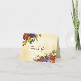 Tarjeta De Agradecimiento Autumn Purple Burnt Naranja Floral Gracias