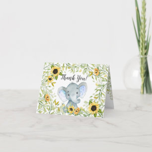Tarjeta De Agradecimiento Autumn Sunflowers Elephant Boys Baby Shower