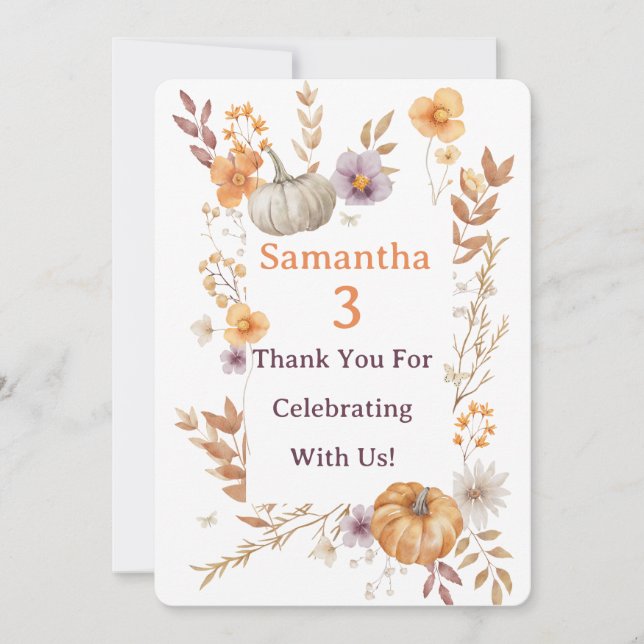 Tarjeta De Agradecimiento Autumn Thank You Card, Fall Pumpkin Thank You Note (Anverso)