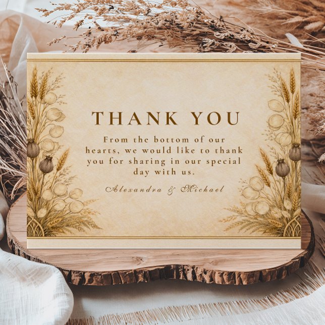 Tarjeta De Agradecimiento Autumn Wheat Botanical Wedding (Subido por el creador)