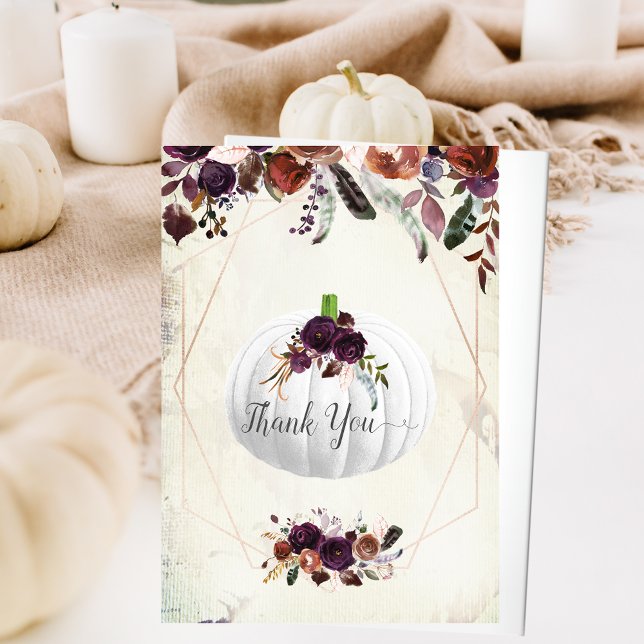 Tarjeta De Agradecimiento Autumn White Pumpkin Baby Shower Gracias (Subido por el creador)