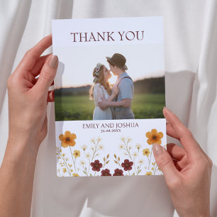 Tarjeta De Agradecimiento Autumn Wildflower Boho Foto del Boda