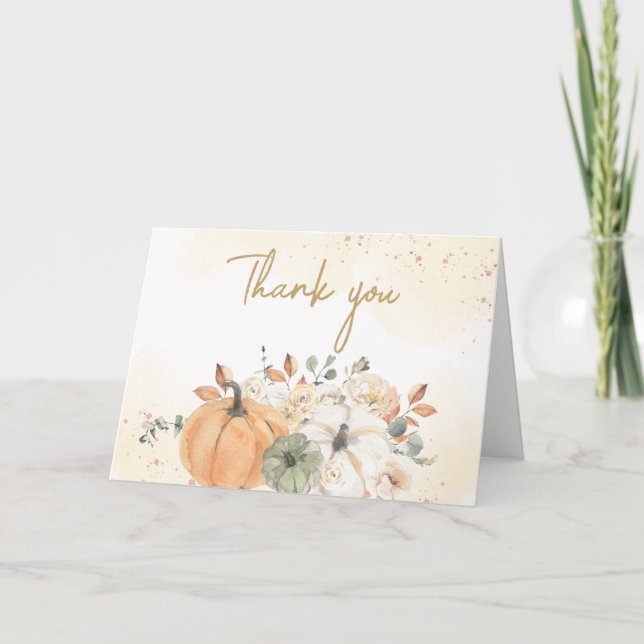 Tarjeta De Agradecimiento Autumt Fall Floral Pumpkin Baby Shower (Anverso)