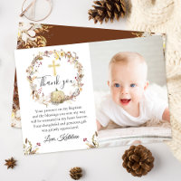 Autumt Floral Wreath Baptism Photo you Card