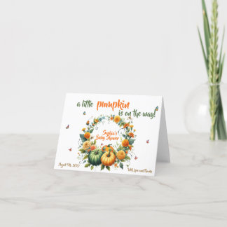 Tarjeta De Agradecimiento Autumt Sweet Floral Little Pumpkin Baby Shower