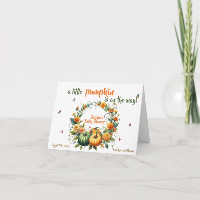 Tarjeta De Agradecimiento Autumt Sweet Floral Little Pumpkin Baby Shower (Anverso)