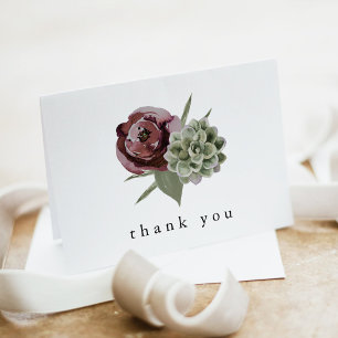 Tarjeta De Agradecimiento AVA Boho Borgoña Floral Suculento Desierto