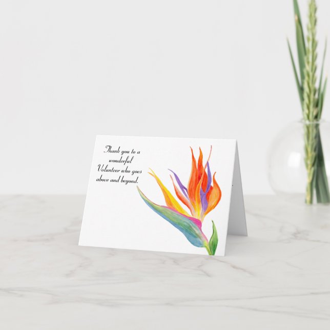 Tarjeta De Agradecimiento Ave Acuarela Del Paraíso Gracias Voluntario (Anverso)