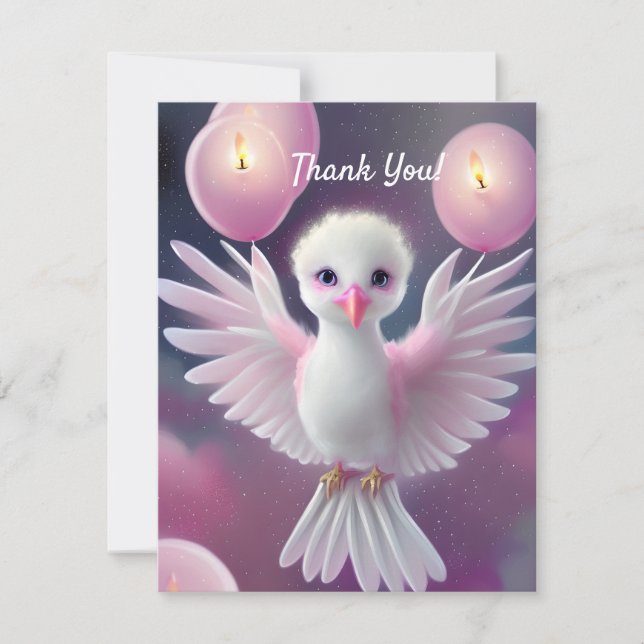 Tarjeta De Agradecimiento Ave dulce blanco y rosa (Anverso)