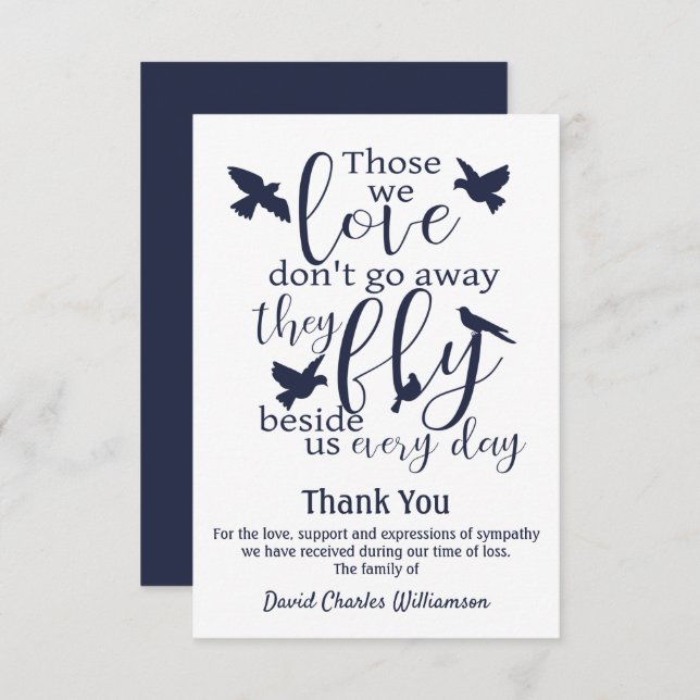 Tarjeta De Agradecimiento Ave Gracias Funeral Volar Junto A La Solidaridad D (Anverso / Reverso)