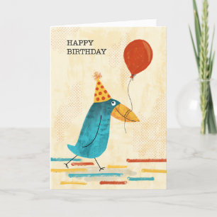 Tarjeta De Agradecimiento Ave quirky con Gorra Fiesta y cumpleaños con globo