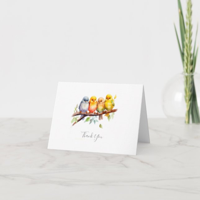 Tarjeta De Agradecimiento Ave suave en la rama de árbol Baby Shower (Anverso)