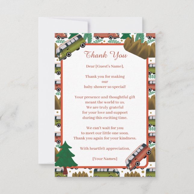 Tarjeta De Agradecimiento Aventura a la espera: Camper Boy Baby Shower (Anverso)