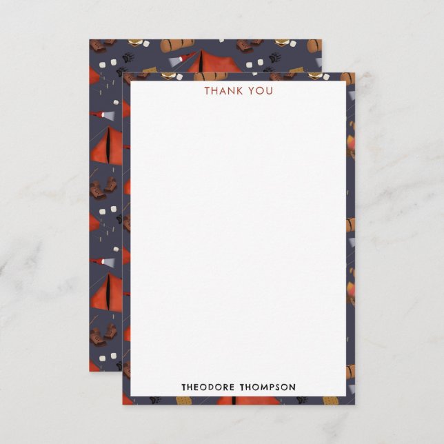 Tarjeta De Agradecimiento Aventura de campamento al aire libre, fogata de ve (Anverso / Reverso)