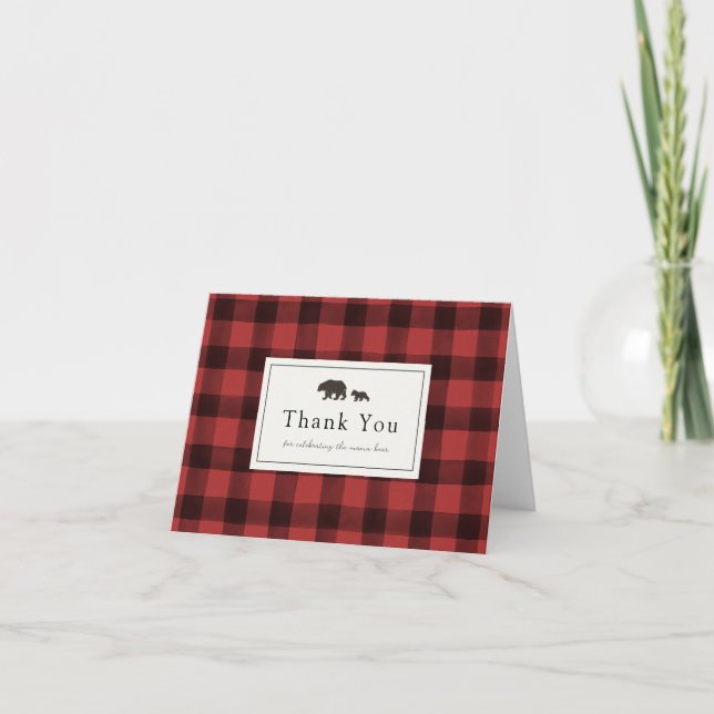 Tarjeta De Agradecimiento Aventura empieza a soportar Baby Shower Plaid Grac (Anverso)