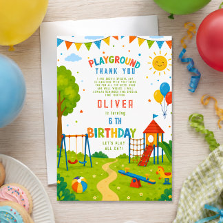 Tarjeta De Agradecimiento Aventura en el Parque de Juegos Cumpleaños 6 Fiest